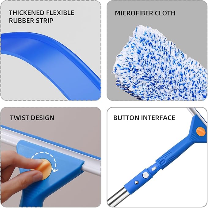 MRDARENSU Professional Window Cleaning kit, 2-in-1 Window Squeegee with 78" Extension Poles, Suitable for Indoor & Outdoor Windows, High Glass, High Windows, Multi-Purpose Car Windshield Cleaning