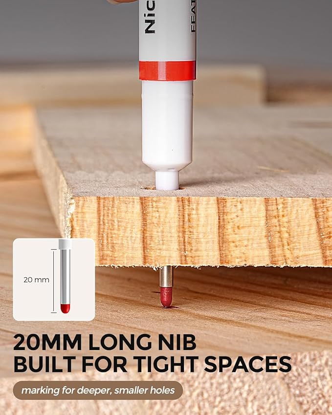 Nicpro 12 PCS Long Nib Marker Pens, 20mm Deep Hole Markers, Quick Dry & Waterproof Construction Marker, Long Head Mark Pens for Metal, Steel, Tile, Glass, Carpenter Marking Tool for Woodworking