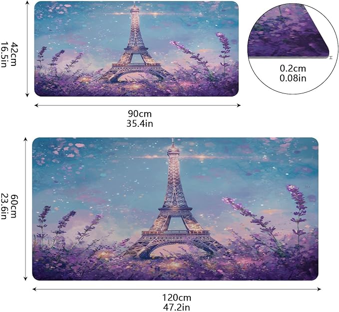 Mouse Pad Desk Mat Leather Desk Pad Large Gaming Desk Cover Protector Mat for Keyboard Computer Laptop Office Waterproof 35.4 x 16.5 Inch Lavender Eiffel Tower Purple
