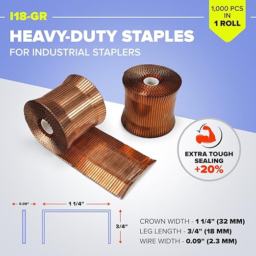 IDL Packaging Heavy Duty Stainless Steel Staples - 1 1/4" x 3/4" x 0.09" (1 Box, 1000 pcs) - Industrial Staples for Stapler