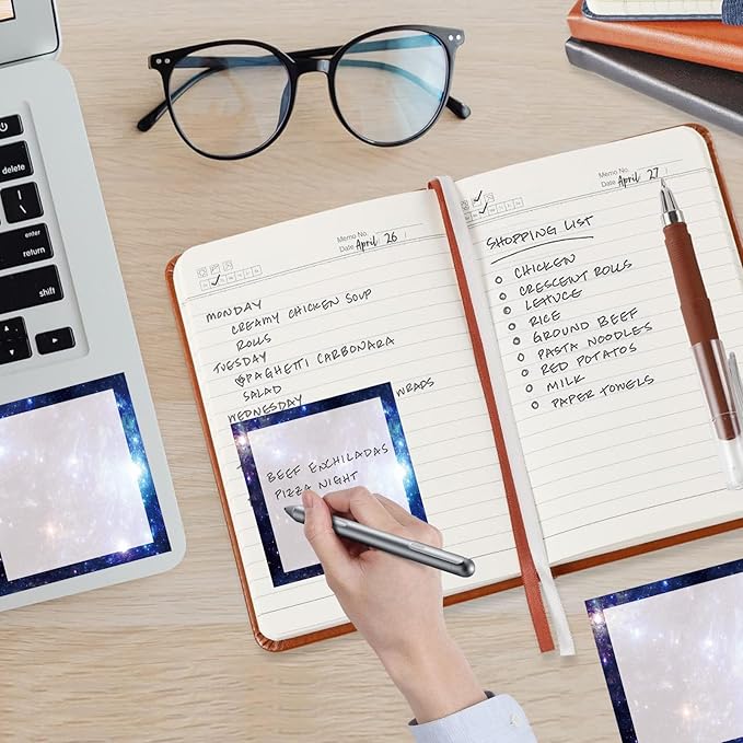 Sticky Notes, 2 Pads, 3x3 inches, Cute Colorful Fun Self-Stick Note Pads, Easy Post, Strong Adhesive Notepad Starry Galaxy Space