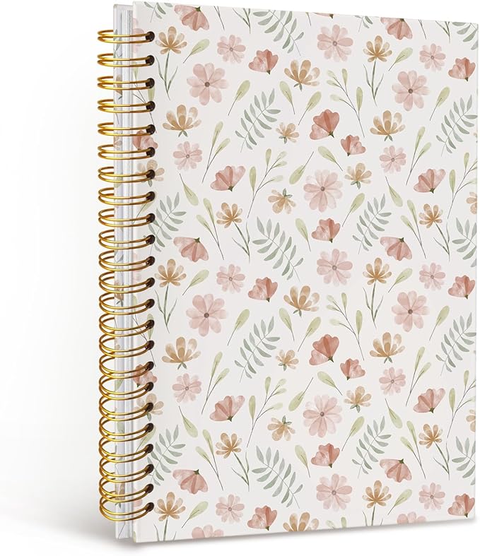 MOFUYU Floral Cute Journal Notebook for Women Girl,Journal Cute,Preppy School Supplies,Floral Hardcover Spiral Notebook A5