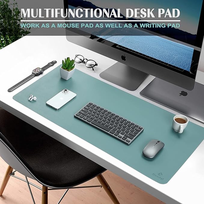 K KNODEL Small Office Leather Desk Mat, Mouse and Keyboard Pad, Computer and Laptop Mat, Desktop Protector and Cover, Writing Pad and Blotter (23.6"x13.8", Green)