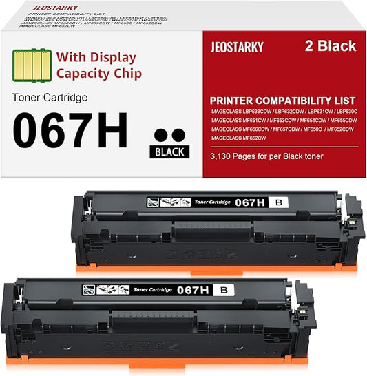 067H 067 Black Toner Cartridge Set Compatible for Canon 067H 067 Toner High Capacity Works for Color ImageClass MF656Cdw LBP632Cdw MF654Cdw MF653Cdw LBP633Cdw MF650C LBP630C Printer (2 Pack)
