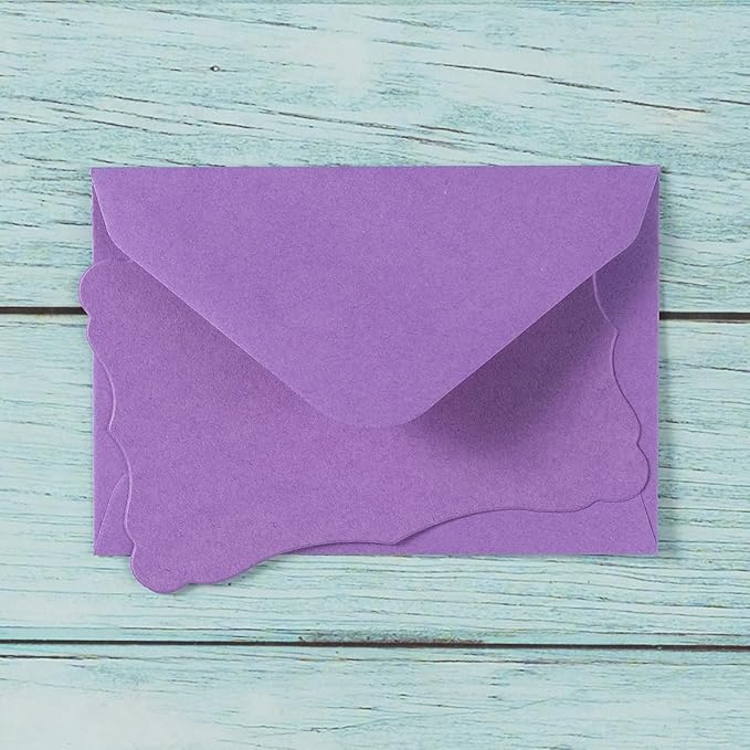 100 Pack Mini Envelopes with Note Cards in 5 Colors for Wedding, Birthday, Baby Showers, 4 x 2.7 Inches (Purple)