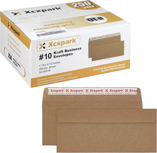 250 PCS Brown Self Seal Kraft 4-1/8 x 9-1/2 Inches Security Envelopes, Windowless, Invisible, Super Strong Quick Seal, Security Tint Pattern Secure