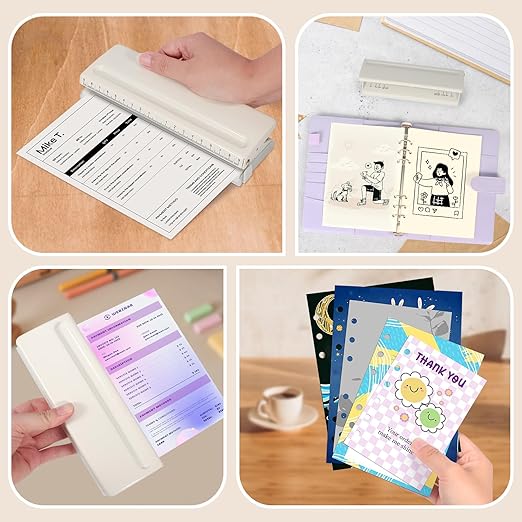 Metal Adjustable 6 Hole Punch for A5 A6 A7 Binders/Planners, Paper Hole Puncher 6 Ring with Guide Rule, 6 Sheet Capacity, Heavy Duty 6 Hole Punch for Binder/Agenda/Notebook/Bookbinding DIY (Off White)