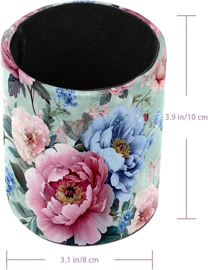 Leather Pen Holder for Desk Classical Vintage Floral Pencil Cup Desktop Organizer Makeup Brush Holders Office Supplies for Home, Kids & School