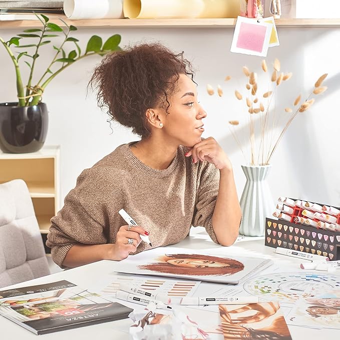 ARTEZA Alcohol Markers – Set of 36 Portrait & Skin Tone EverBlend Dual Tip Markers with Fine and Chisel Nibs and Organizer Box for Drawing