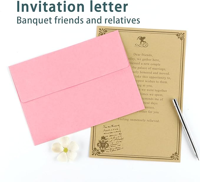 50 Pack 4x6 Envelopes, A4 Pink Envelopes Self Seal for Invitation, Baby Shower, Birthday Party, Wedding, Postcards, Mailing, Greeting Cards
