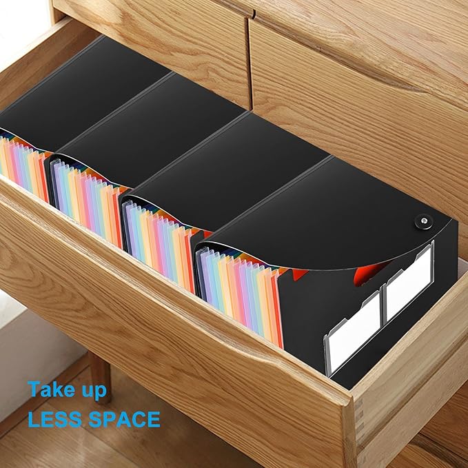 25 Pockets Accordion File Organizer Desktop Expanding File Folders with Colorful tabs for Paper Receipts, Bills&Taxes Organizer, Letter/A4 Size Document Holder for School, Office, Home