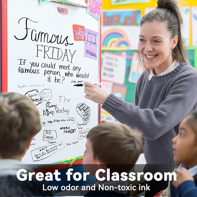 Dry Erase Markers Fine Tip - 24 Pack Fine Point Thin Black White Board Markers Bulk, Low Odor Whiteboard Markers for Office Classroom School White Board