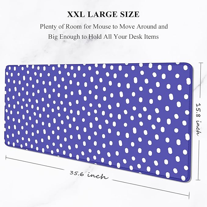 Auhoahsil Desk Mouse Pad, Large Gaming Mousepad, XXL Desk Pad, Extended Long Superior Micro-Weave Cloth Non-Slip Rubber Big Computer Mouse Mat for Gamer, Office & Home, 35" x 15", Purple Dots