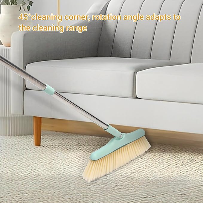 Sayene Broom and Dustpan Set,Long Handle Broom and Dustpan Set,Broom with Stand Up Dustpan Combo Set,for Home, Office, Lobby(Green)