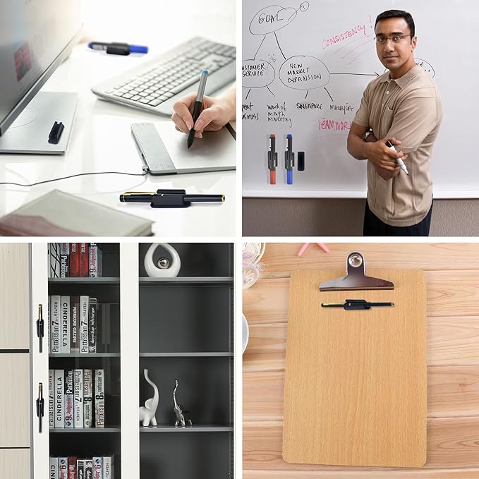 20 Pack Pen Holder Silicone,Adhesive Pen Holder for Desk,Marker Clip for Classroom Office Desk Accessories, Pencil Holder with 20 Double Sided Extra Sticky Tape (Black)