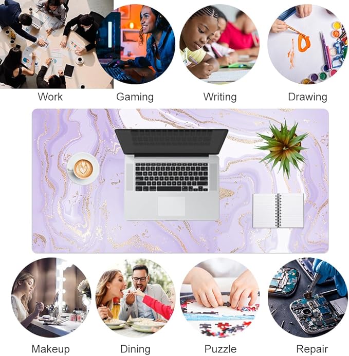 Colorful Star Large Mouse Pad, PU Leather Waterproof Desk Mat, Computer Gaming Mouse Pad, XXL Extended Full Mousepad Non Slip Desk Pad for School Office Home 31.5" x 15.7" - Violet Marble