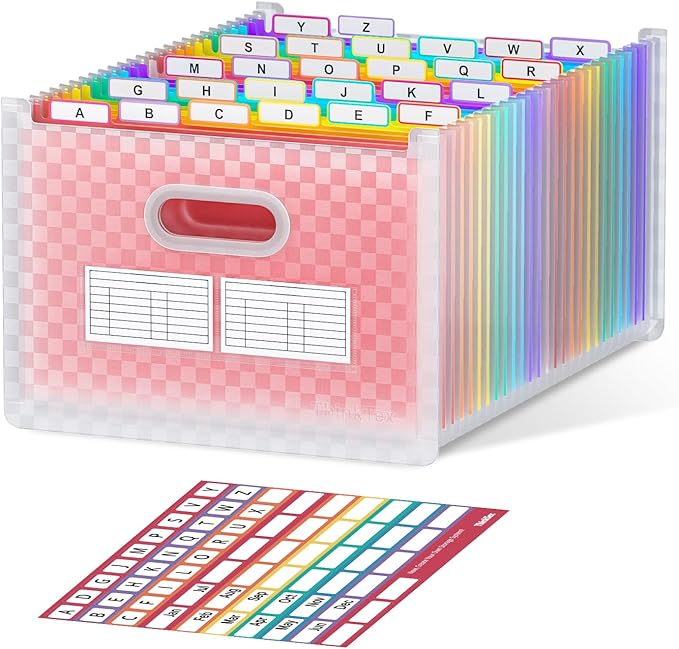 ThinkTex 26 Pockets Expanding File Folder, Upright & Open Top, A-Z Colorful Tabs, Larger Capacity Accordian Folder, Letter/A4 Size for School, Home and Office - Pink