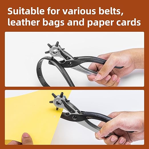 Deli 9" Leather Hole Punch Tool – Heavy Duty Rotary Belt Hole Puncher & Leather Punch Tool for Belts, Watch Bands, Dog Collars, Saddles, Shoes, Fabric, DIY Crafts