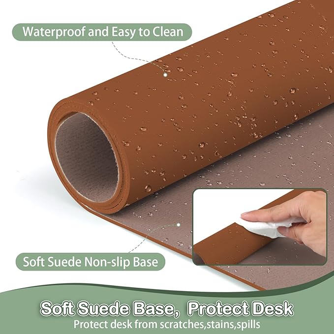 Boutilon Leather Desk Pad Protector,Non-Slip Mouse Pad,Laptop Desk Pad,Office Mouse Mat,Waterproof Leather Desk Blotter,Desk Writing Pad for Office and Home (XXXL-Brown,47"x 24")