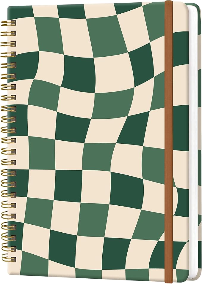 Spiral Journal Notebook for Women, Hardcover A5 College Ruled Notebook, 60 Sheet, Thick Paper, Cute Lined Journal for School, Office & Work, 6 x 8.4 in(Green Checkered)