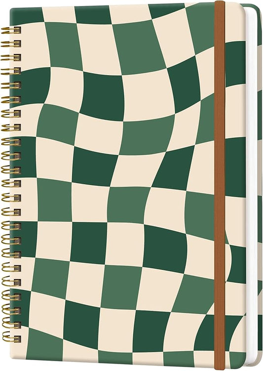 Spiral Journal Notebook for Women, Hardcover A5 College Ruled Notebook, 60 Sheet, Thick Paper, Cute Lined Journal for School, Office & Work, 6 x 8.4 in(Green Checkered)