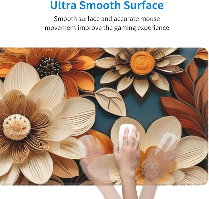 Gaming Mouse Pad, Large Non-Slip Rubber Base Mousepad, Keyboard Mouse Mat, Desk Pad with Stitched Edges, 31.5x11.8inch,Floral