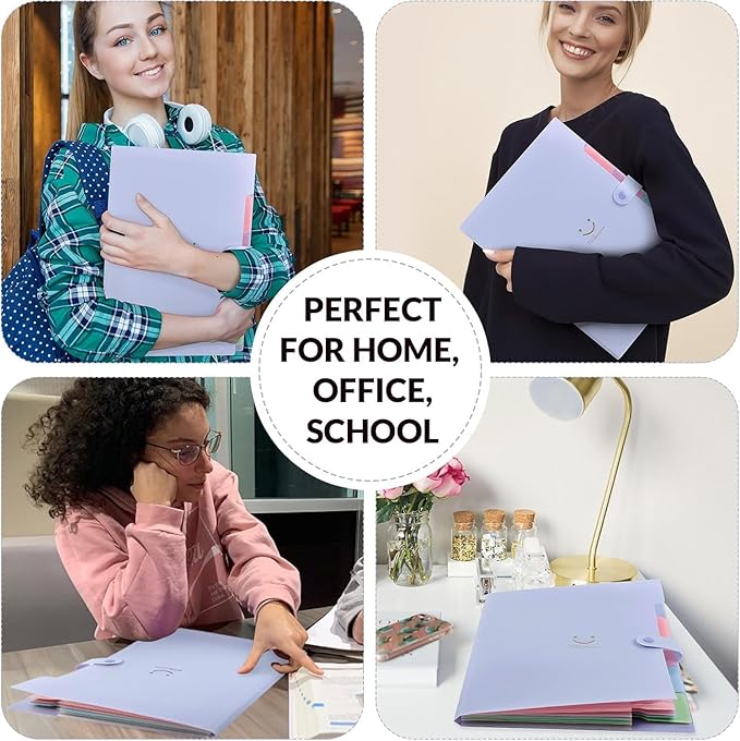 SKYDUE Expanding File Folder with 5 Pockets, Cute Accordion File Organizer, Letter Size Filing Folder, Portable Paper Receipt Organizer, School Office Supplies Purple,Darkpurple