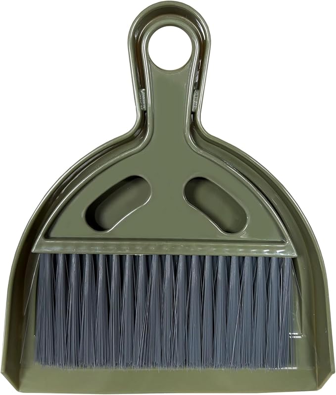 NBGYTECH Mini Broom and Dustpan Set Small Broom with Dustpan Combo Set Portable Cleaning Tools for Home Office RV Learning Camping (Olive Green)