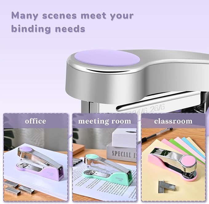 Temiary Metal Desktop Stapler with 2000 Staples Standard, 25 Sheet Capacity, Jam Free, Reduced Effort, for Desk Classroom Office Supplies (Purple)