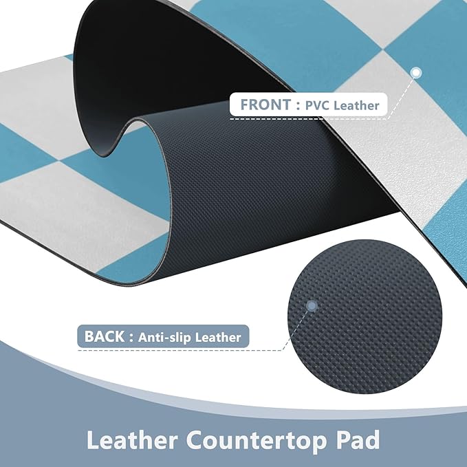 Mouse Pad Desk Mat Leather Desk Pad Large Gaming Desk Cover Protector Mat for Keyboard Computer Laptop Office Waterproof 47.2 x 23.6 Inch Checkered Blue and White