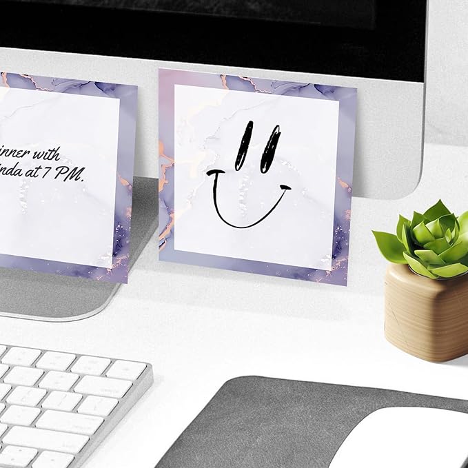 Sticky Notes, 2 Pads, 3x3 inches, Cute Colorful Fun Self-Stick Note Pads, Easy Post, Strong Adhesive Notepad Purple Marble Swirl