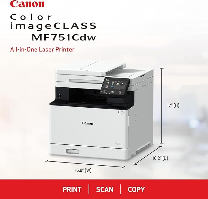 Canon imageCLASS MF751Cdw - Wireless Duplex Color Laser Printer, Multifunction with Copier, Scanner, Automatic Document Feeder, Mobile Ready, 3 Year Limited Warranty, 35 PPM, White