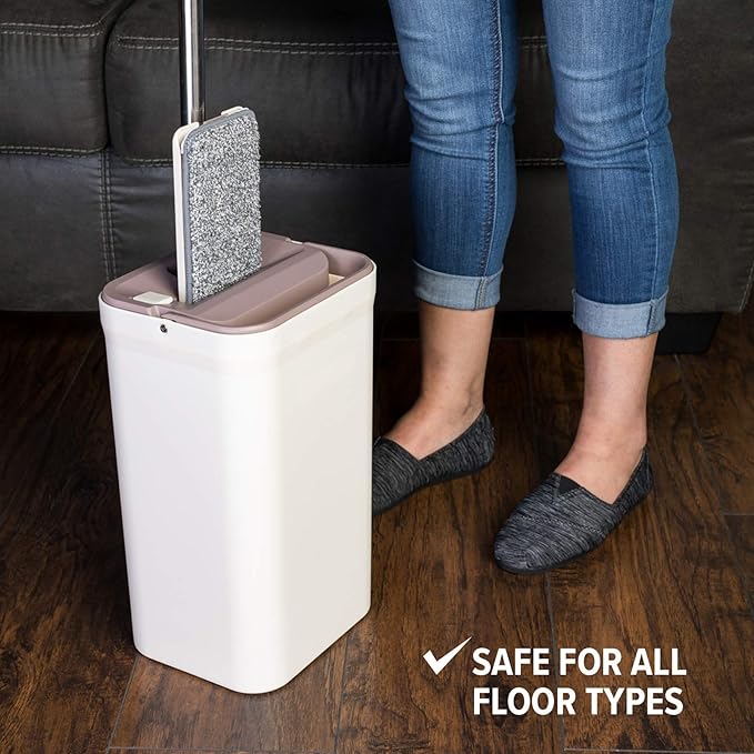 JFB Home Products Micro Flat Mop & Bucket System, Hands-Free Wringing Floor Cleaning, 3 Washable & Reusable Microfiber Pads, Wet or Dry Usage on Wood, Marble, Tile, Laminate, Ceramic and Vinyl Floors
