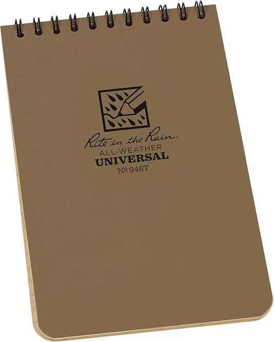 Rite in the Rain Weatherproof Top Spiral Notebook, 4" x 6", Tan Cover, Universal Pattern, 6 Pack (No. 946TL6)