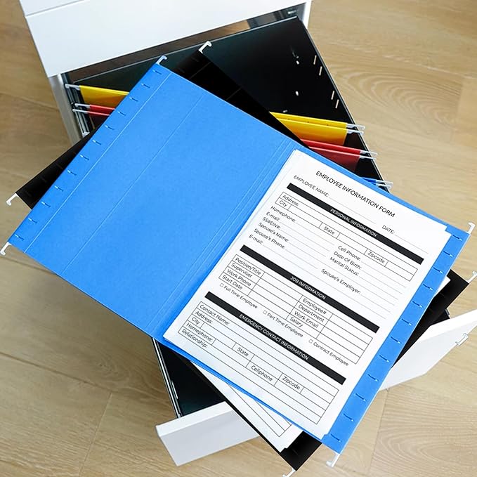 Letter Size Hanging File Folders-6 Pack,11 Point Black Paper Stock,1/5-Cut Adjustable Tabs,Bulk for Filing Cabinet