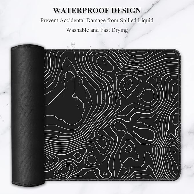 Auhoahsil Large Mouse Pad, XXL Desk Pad, Extened 35" x 15", Non-Slip Rubber Base, Stitched Edges, Superior Surface, Waterproof Keyboard Mat, Large Mousepad for Gamer, Office & Home, Black Contour