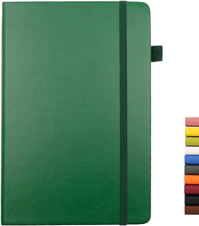 Deziliao Lined Journal Notebooks with Pen Loop, Hardcover Notebook Journal for Work, 100Gsm Premium Thick Paper with Inner Pocket, Medium 5.7"x8.4", （Dark-Green, Ruled）