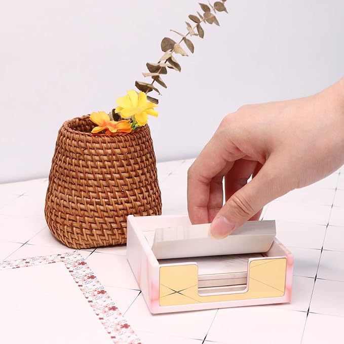 Pink Marble Desk Accessories Organizer Set of Stapler, Staple Remover, Tape Dispenser, Memo Pad Holder, Scissor, Ballpoint Pen, Binder Clips, Sticky Notes Office Supplies (Pink Marble)