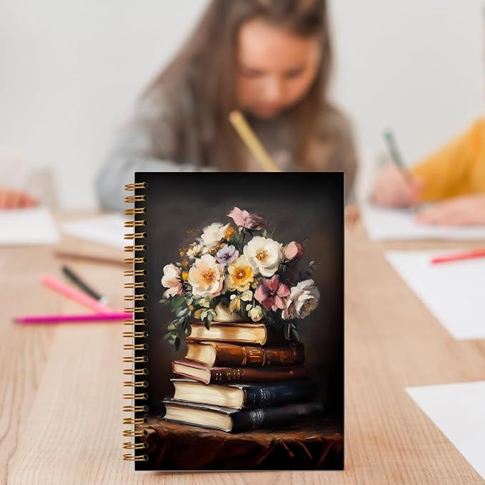 Reading Journal Notebook, Vintage Floral Book Aesthetic Journal for Women, Book Lovers Gifts Journal for Writing, Readers Bookish Gifts Spiral Notebook 5.5x8.3 Inch