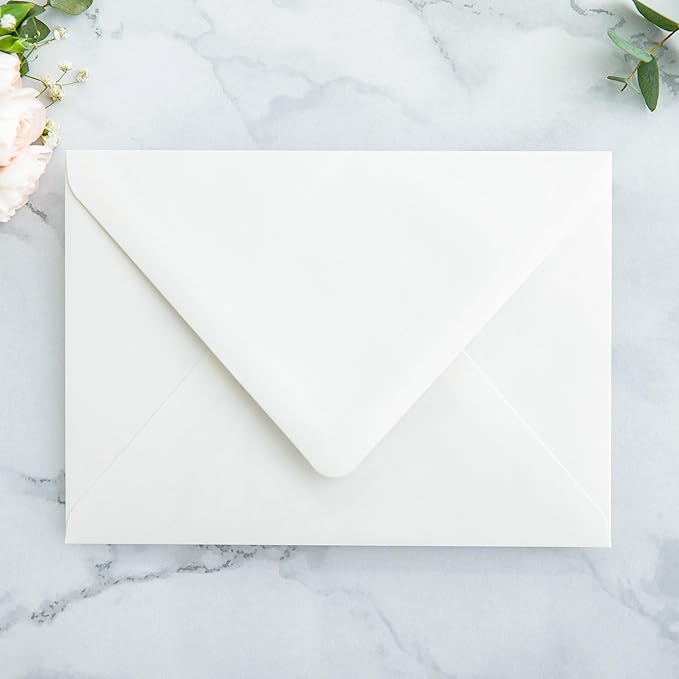 PONATIA 50PCS A7 Euro Flap Ivory Envelope, 5.25 x 7.25'' Flowers Liner Envelopes for Wedding Invitations, Photos, Postcards, Greeting Cards, Christmas Gift Cards, Acrylic Mailing, 5x7 Envelopes