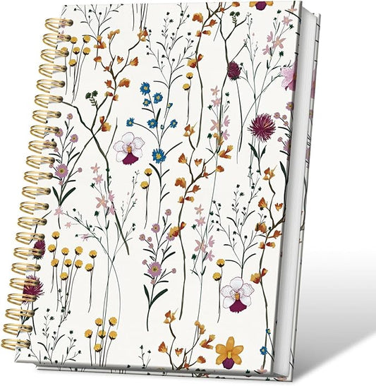 Floral Journal Notebooks, Flower Pretty College Ruled Notebooks for Note Taking, Cottagecore Botanical Floral Journal Journaling, Spiral Notebook 5.5x8.3