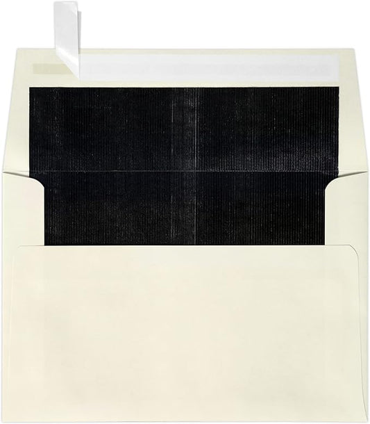 LUXPaper A4 Foil Lined Invitation Envelopes | Peel & Press | 4 1/4" x 6 1/4" | Natural w/Black LUX Lining | 70lb. Text | 50 Qty