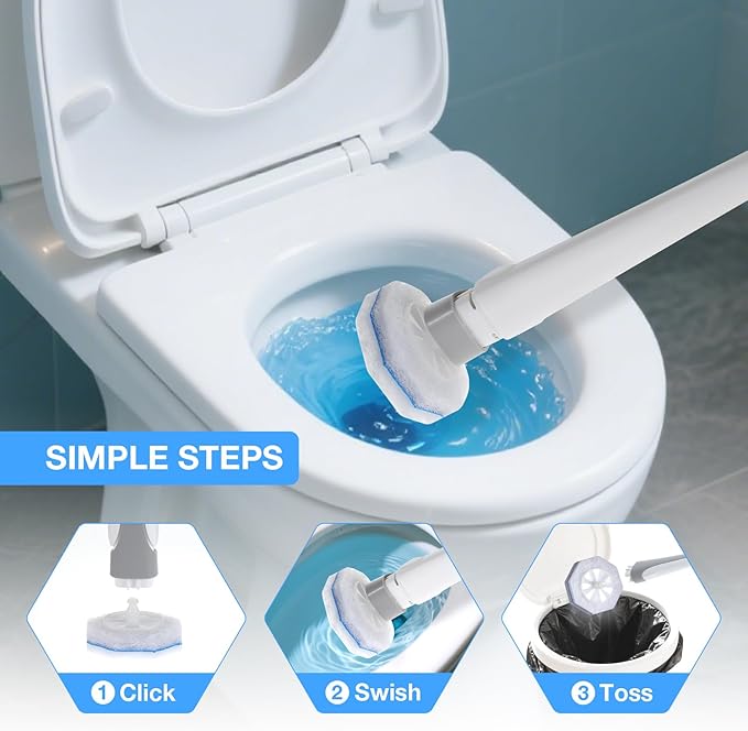 50Count Refills Disposable Toilet Brush Refills, Toilet Cleaning Brush,Toliet Wand Refills,Toilet Bowl Clean Refill Pads,Toilet Brush Head is Compatible with Most Toilet Brush Handles