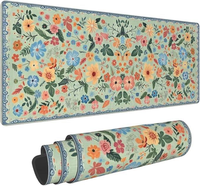 Gaming Mouse Pad, Large Non-Slip Rubber Base Mousepad, Keyboard Mouse Mat, Desk Pad with Stitched Edges, 31.5x11.8inch, Wilde Flower