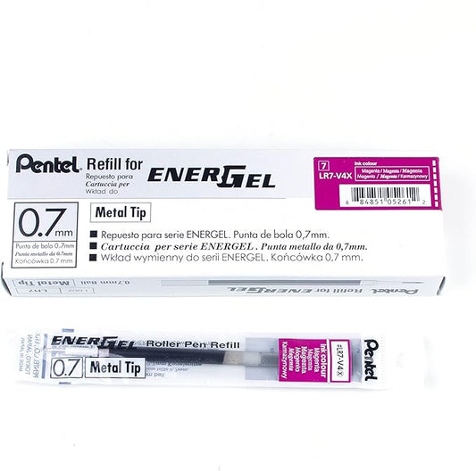 Pentel Refill Ink - For EnerGel Gel Pen, 0.7mm Metal Tip, Medium, Magenta Ink, 12 pack (LR7-V4)