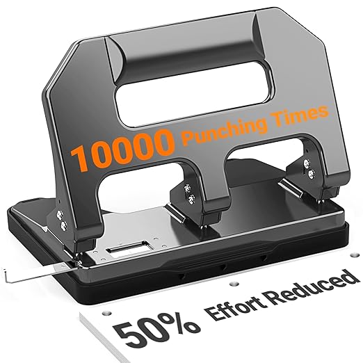 AFMAT HPX1 Heavy Duty 3 Hole Punch, 3 Hole Puncher for Binder, 40-Sheet Three Hole Punch w/ 10000+ Uses, Metal Hole Puncher 3 Ring, 50% Reduced Effort, Bulit-in S.S. Paper Guide (Gray)