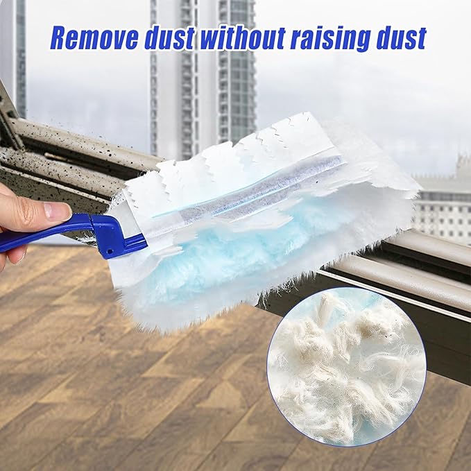 Elesunory 100 Pcs Duster Refills Bulk, Thickened Duster Refill Electrostatic Duster Head, Duster Refills for Cleaning with 4 Handles, Disposable Duster Refills for Cleaning Blinds, Ceiling Fans(Blue)