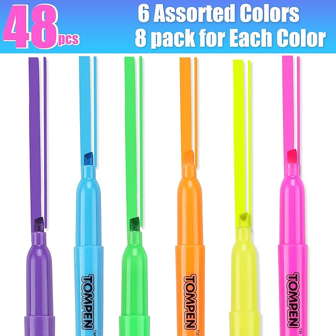 Highlighters Bulk 48 Pack–6 Assorted Colors Chisel Tip High lighter Marker Set for School,Office,Bible Study, Journaling–Smear-Free,Quick Dry Ink No Bleed Fluorescent Pens for Teachers Students