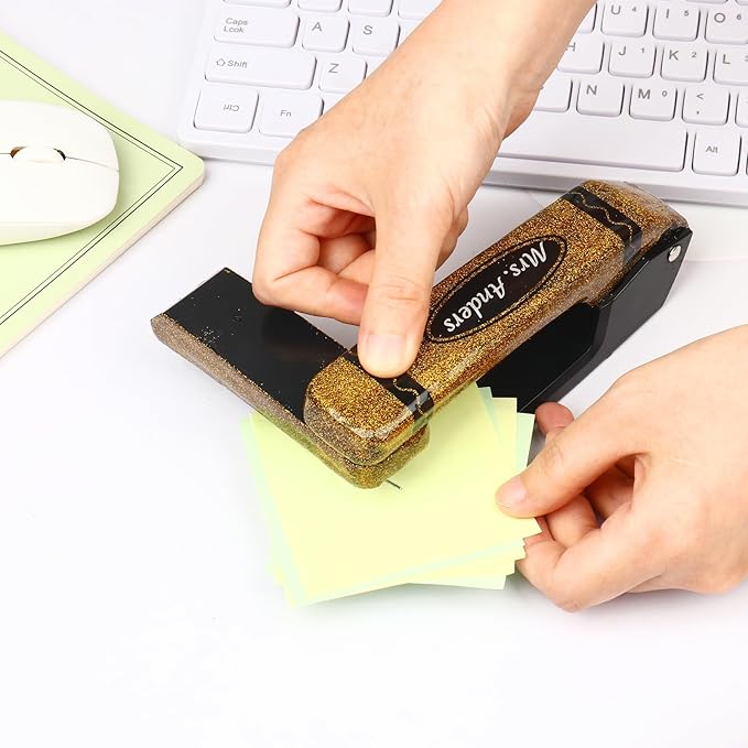 Personalized Glitter Stapler with Crayon Design,Custom Name Rotatable Stapler,Gift for Teacher (Personalized)