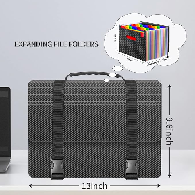 Expanding File Folders,25 Pockets Accordion File Organizer,Expandable Filing Folder with Handle,Portable File Box for Receipt,Bill,Paper,A4/Letter Size,2 Adjustable Straps,Diamond